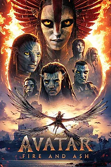 Avatar: Fire and Ash — the Pandora landscape and ash-streaked sky of the Avatar: Fire and Ash poster.