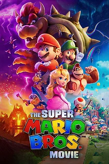 The Super Mario Bros. Movie — Mario mid-leap above the Mushroom Kingdom on The Super Mario Bros. Movie poster.